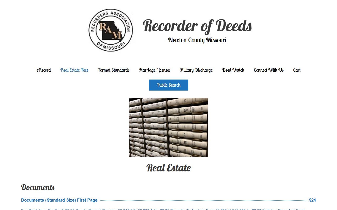 Newton County Circuit Clerk records contrasted with Recorder fee schedule