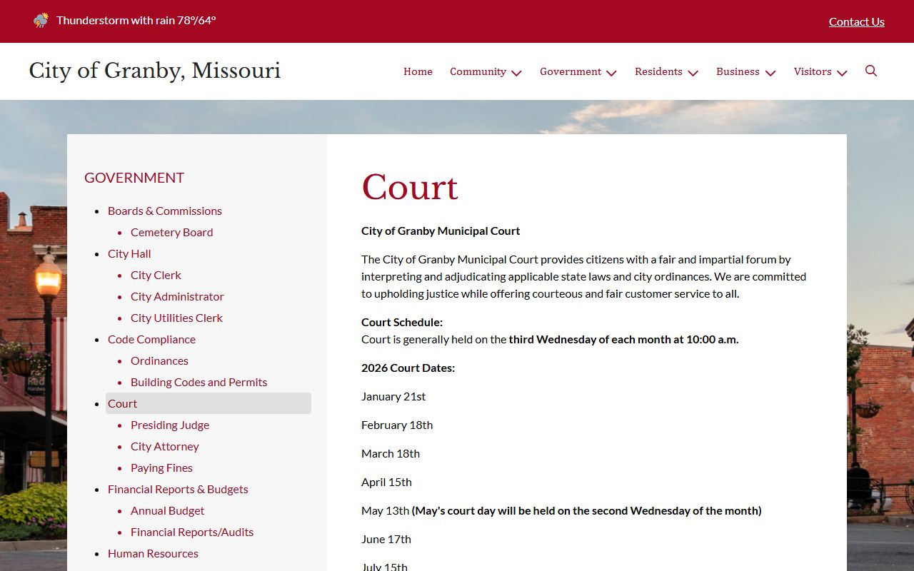 Newton County court dockets Granby Municipal Court schedule