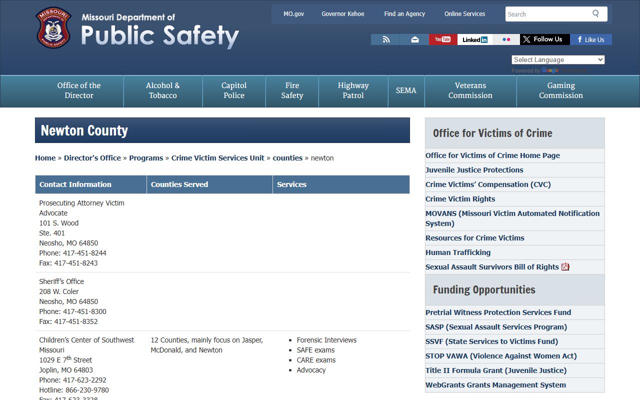 Newton County criminal court records victim services directory