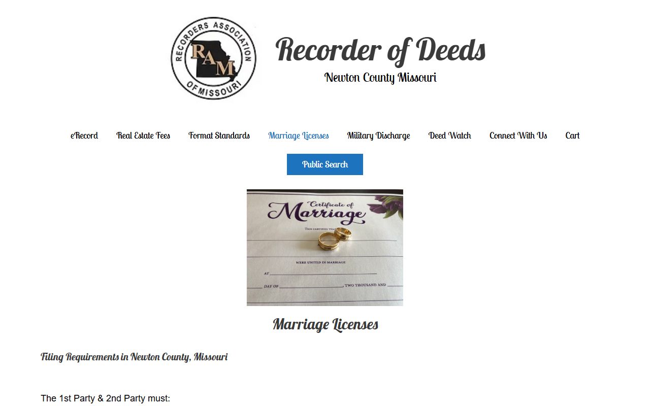 Newton County marriage records license requirements
