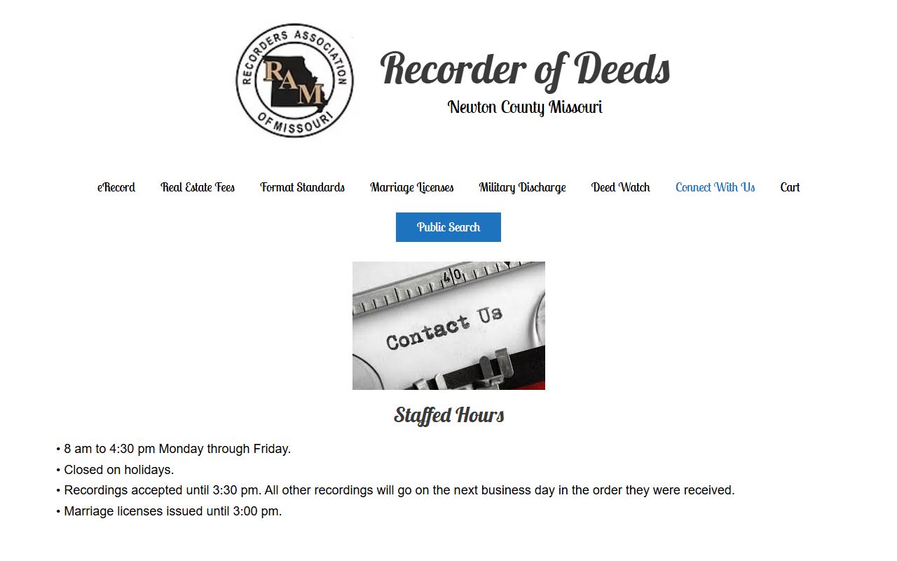 Newton County marriage records Recorder contact and hours
