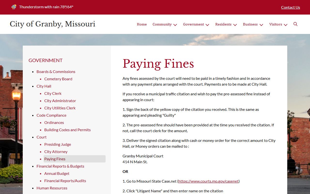 Newton County traffic court records Granby fine payment